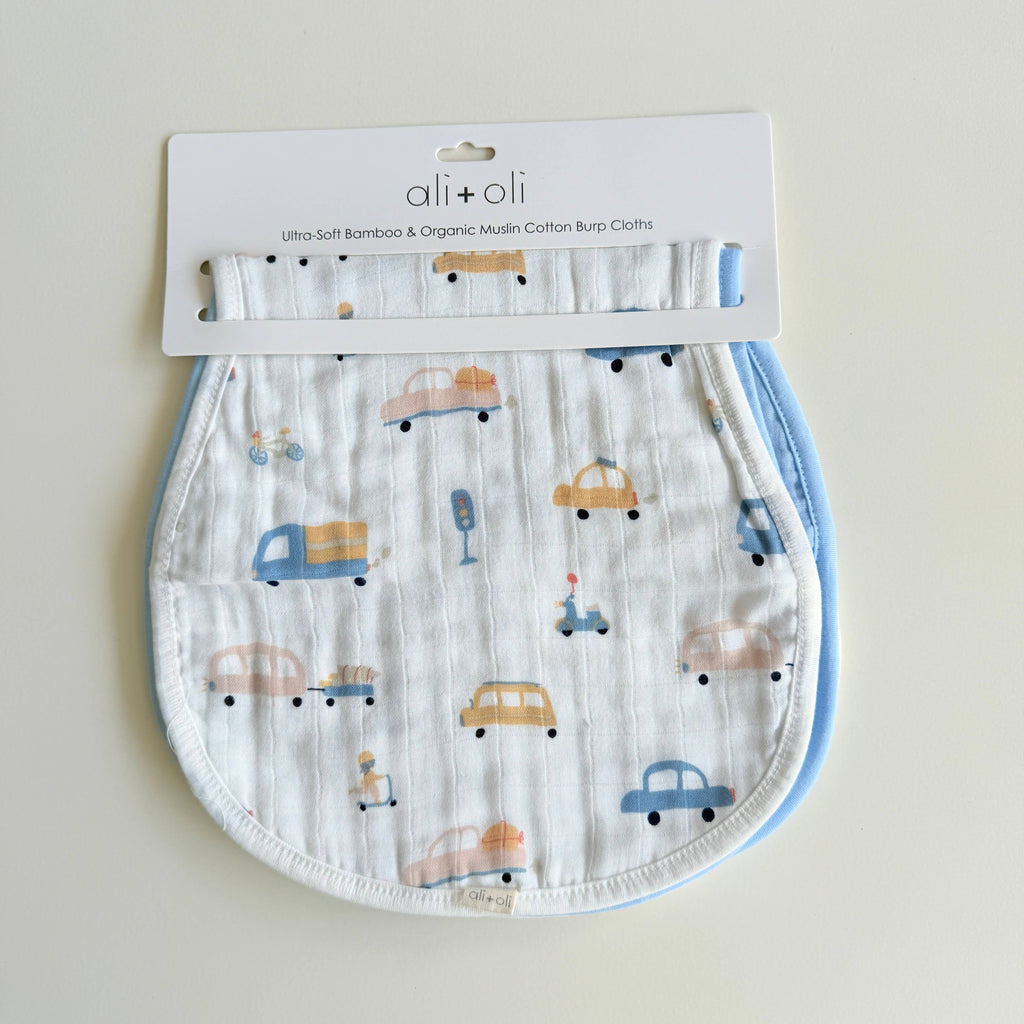Bamboo Muslin Burp Cloth Set 2-Pack (Autos/Blue)