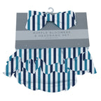 Blue and White Stripe Ruffle Bloomers and Headband Set