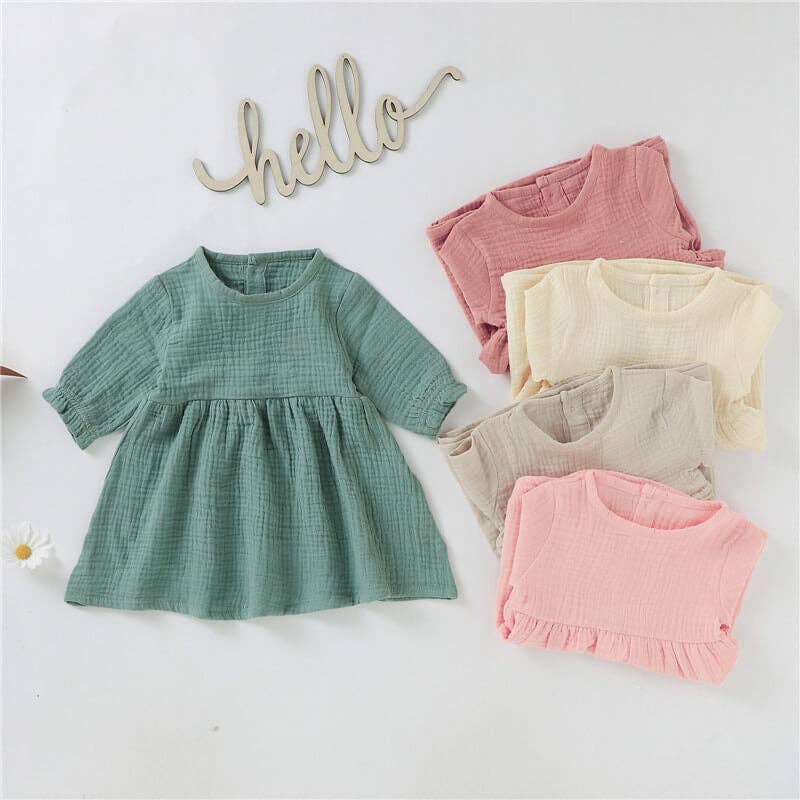 Girls' Ruffle Sleeve Dress Soft Cotton A-Line Dress