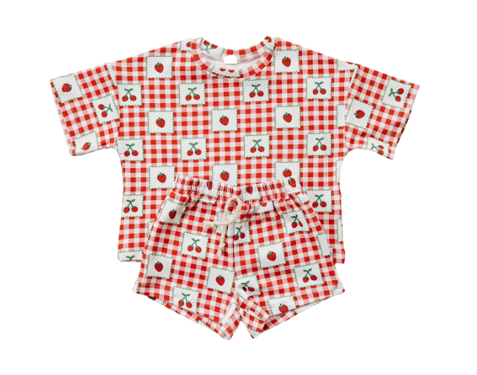 Strawberry Gingham- Shorts Set