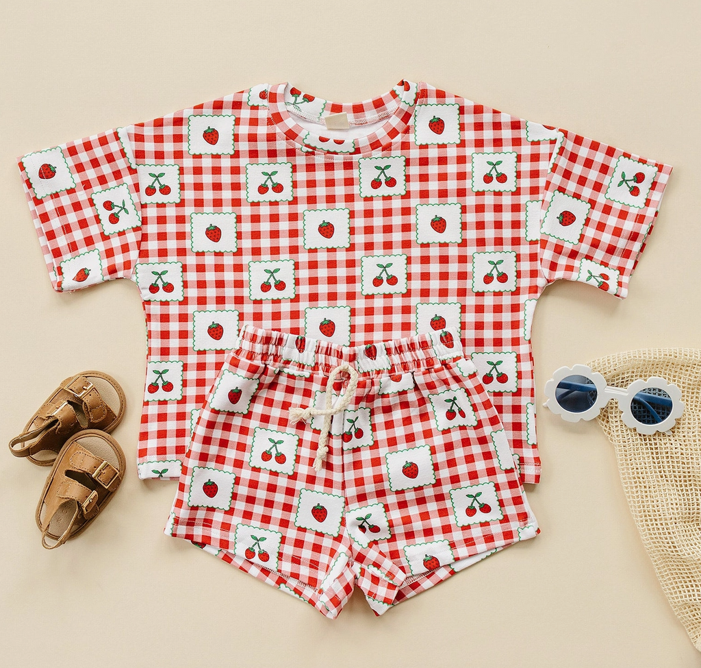 Strawberry Gingham- Shorts Set