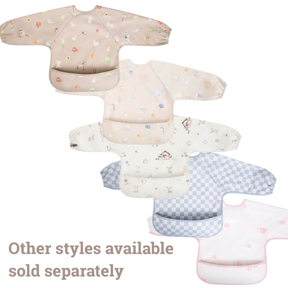 Smock Bib for Baby & Toddler Long Sleeve (Blue Checkers)
