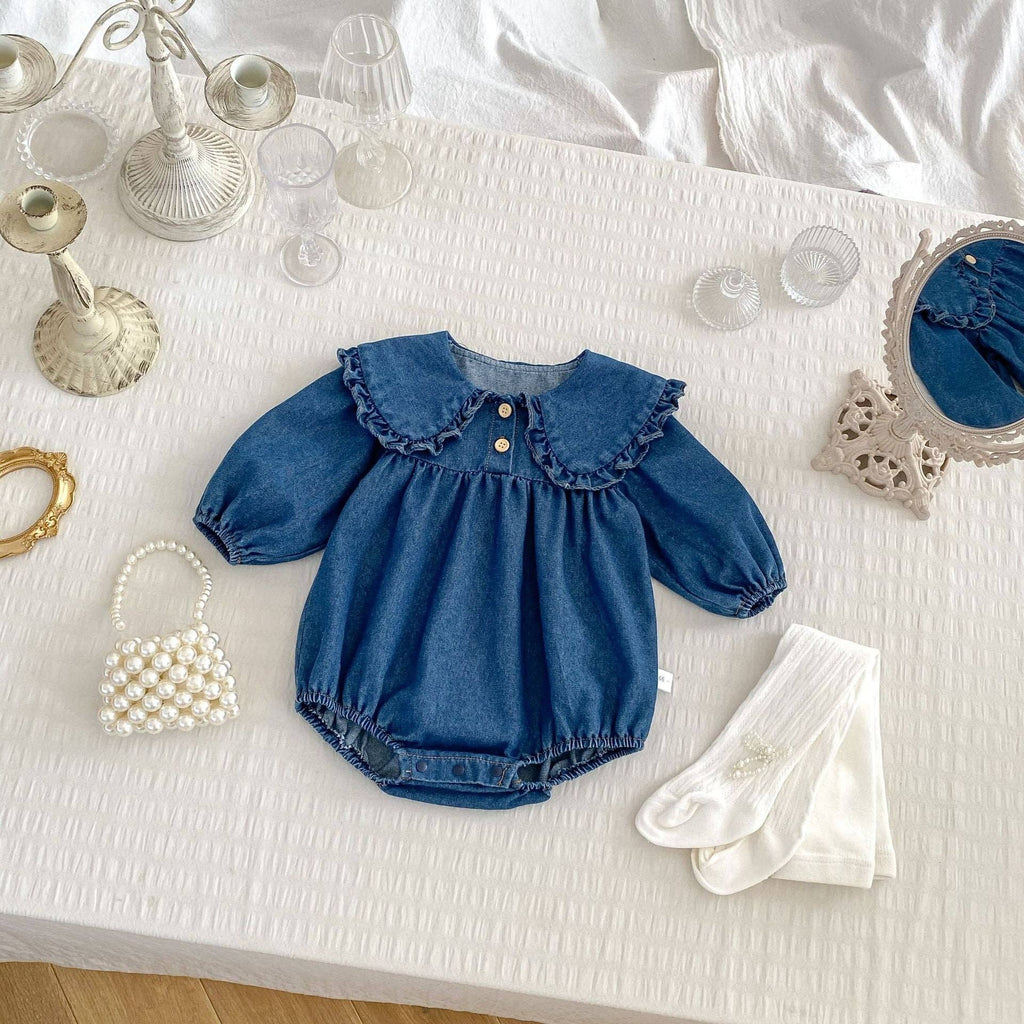 Spring Baby Girls Blue Denim Long-sleeved bodysuit or Dress