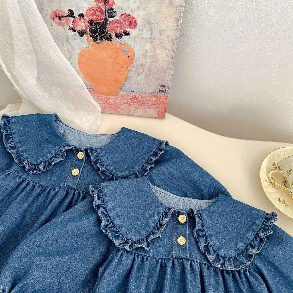 Spring Baby Girls Blue Denim Long-sleeved bodysuit or Dress