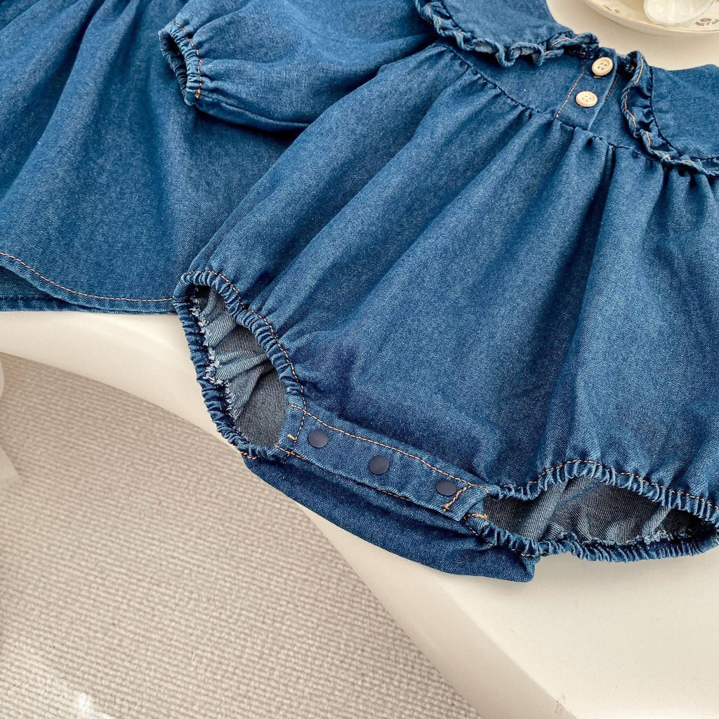 Spring Baby Girls Blue Denim Long-sleeved bodysuit or Dress