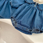 Spring Baby Girls Blue Denim Long-sleeved bodysuit or Dress