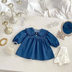 Spring Baby Girls Blue Denim Long-sleeved bodysuit or Dress