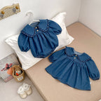 Spring Baby Girls Blue Denim Long-sleeved bodysuit or Dress